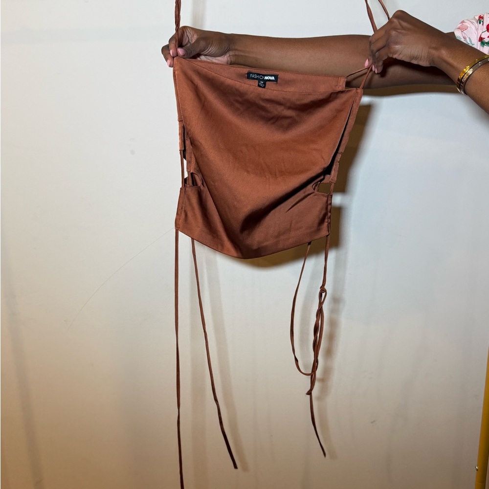 Brown Women's Shirt with side cutouts